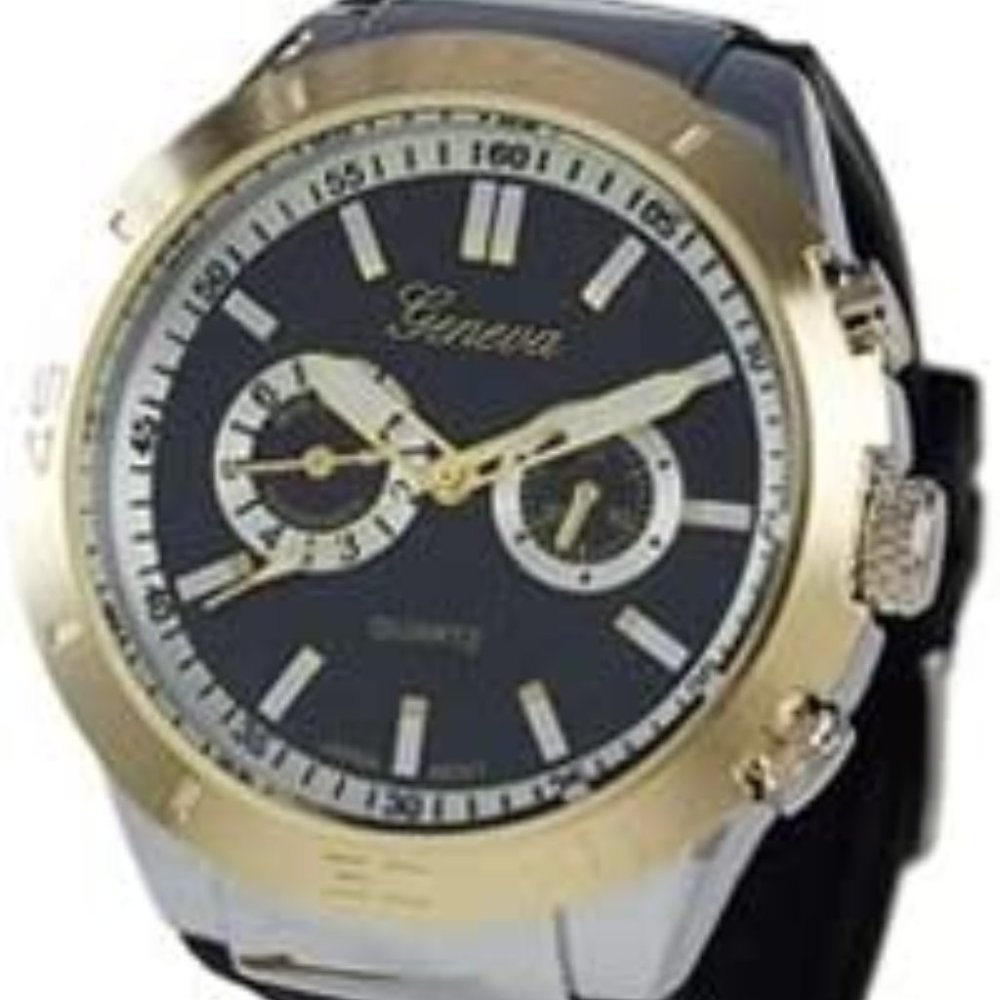 Geneva Platinum 2633 Men's Decorative Chronograph Sporty Watch- Blk/Gld